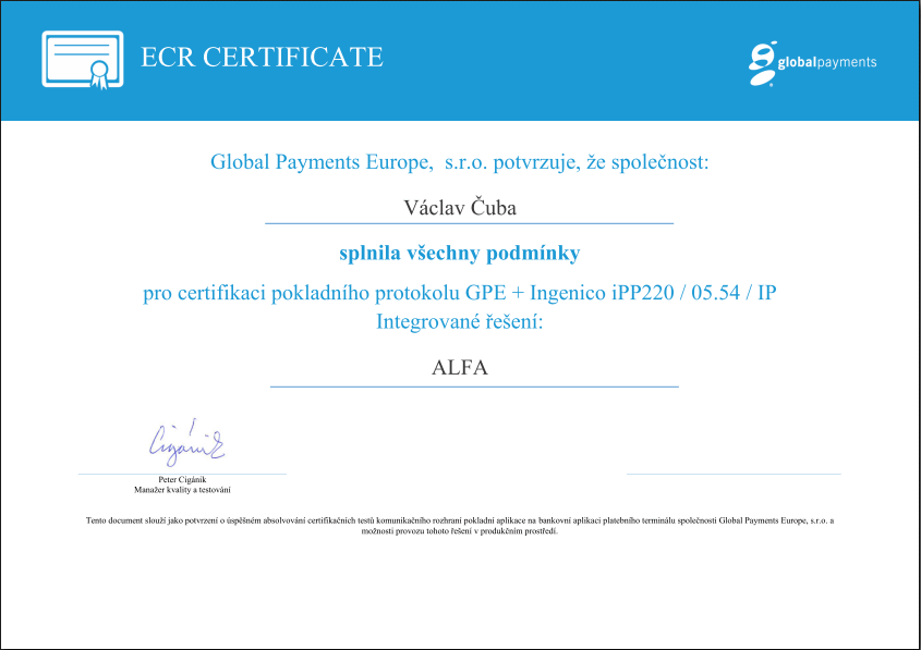 Certifikace GPE | Alfa-soft.cz