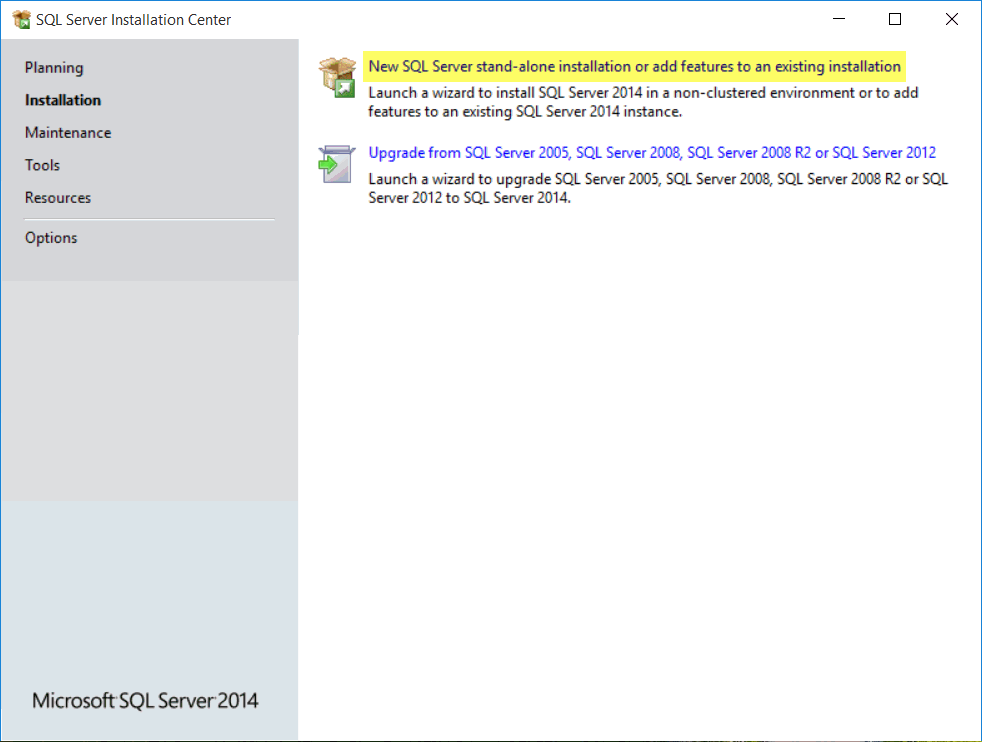 instalace SQL Server 2016