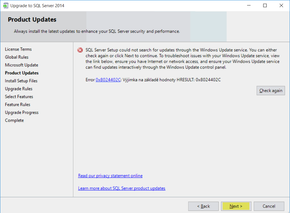 instalace SQL Server 2016