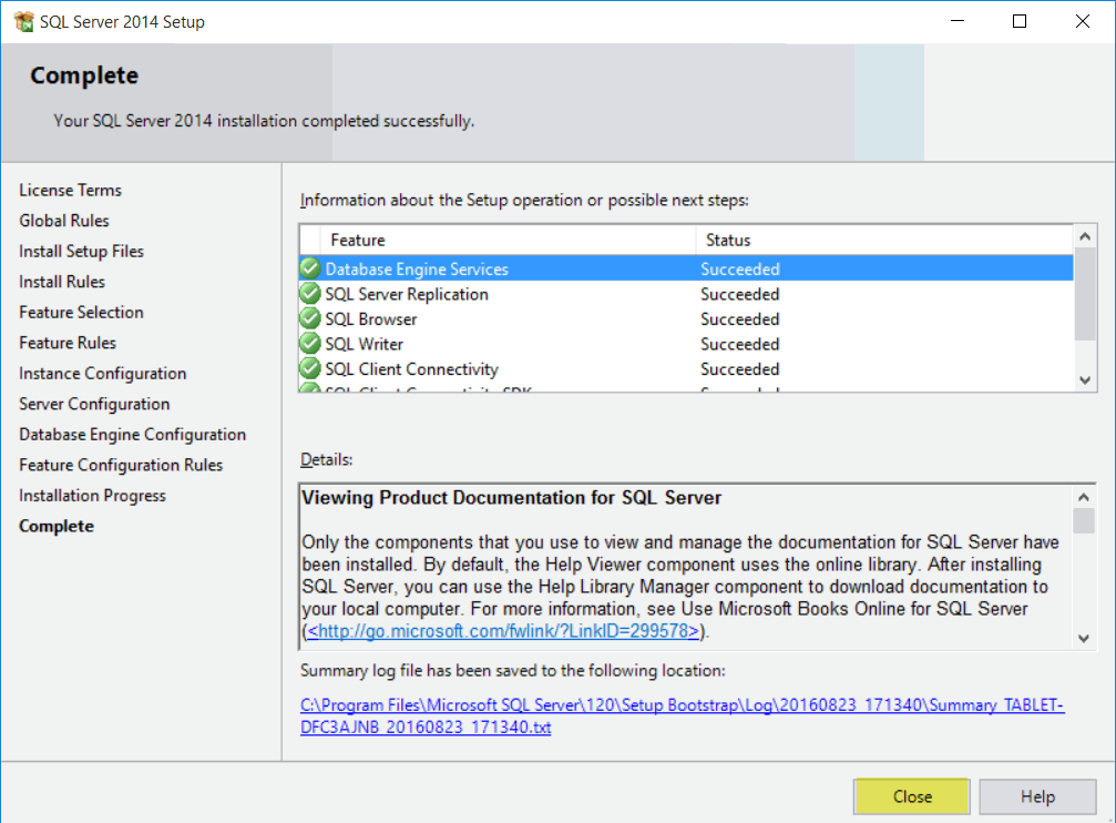 instalace SQL Server 2016