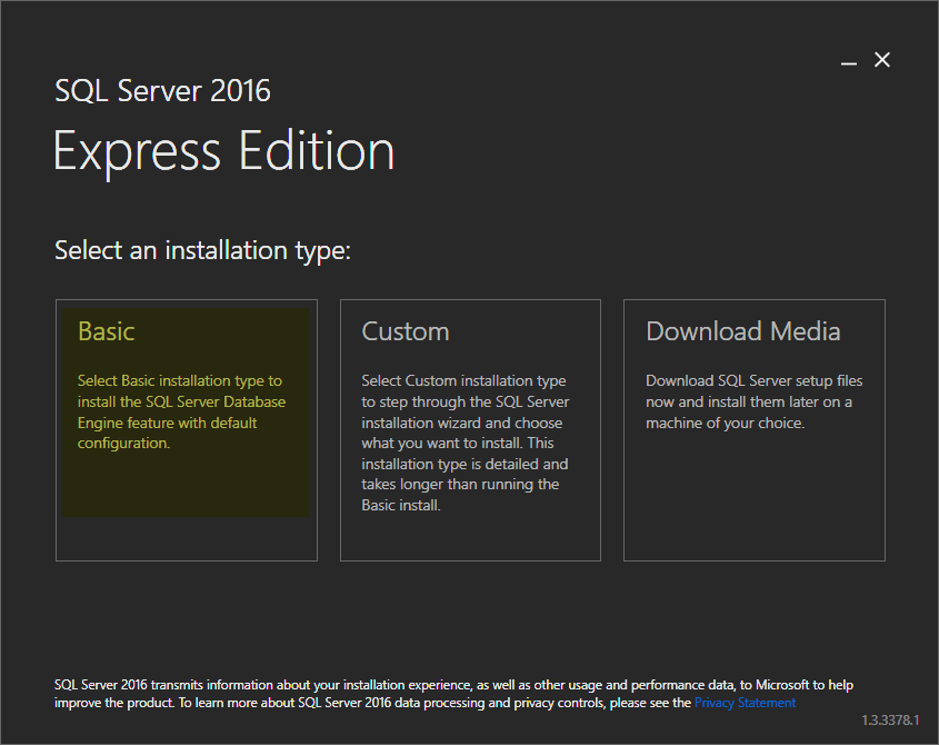 instalace SQL Server 2016