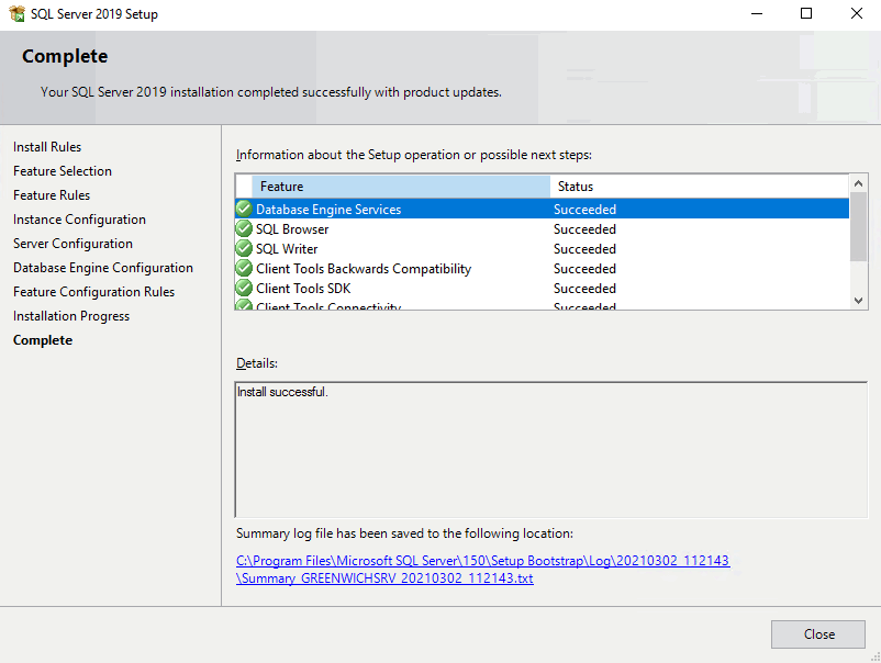 instalace SQL Server 2019