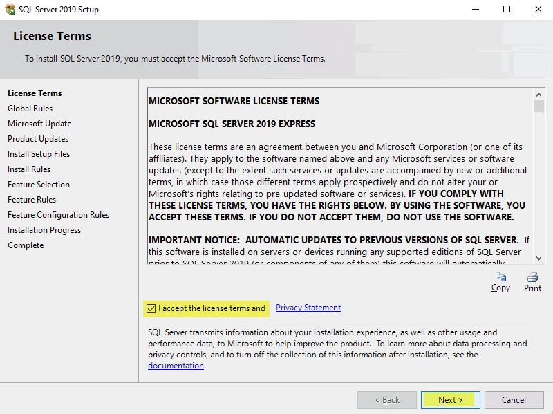 instalace SQL Server 2019
